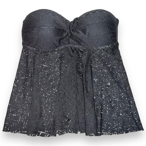 Merona Women's Black Mesh Lace Tankini Side Bone Ruche with Padding Size Small - Picture 2 of 8